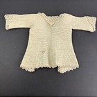 Antique Vintage Hand Knitted Baby Infant Doll Sweater With Silk Lace Trim Read