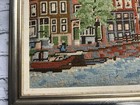 Vintage Framed 21    X 15    Needlepoint Amsterdam Canal Netherlands