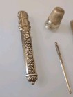 Antique Ornate French Sterling Silver   Gold Gilded Sewing Kit Dreyfous Paris