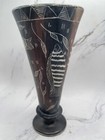 Hand Carved Soap Stone Vase With Fish Motif Pattern 7 Inches Tall Etched
