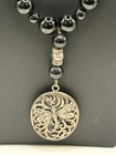 Vintage 925 Sterling Silver Dragonfly Pendant Onyx Bead Necklace 17 Inch