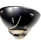 Emilia Castillo Sterling Silver Iguanas   Dragonflies On 10  Black Ceramic Bowl