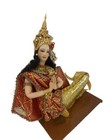 Thailand Handmade Bangkok Vtg Golden Mermaid Nang Madsha Doll Wood Stand Siam
