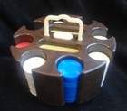 Vintage Plastic Poker Chips And Marbleized Plastic Carousel Caddy With Box