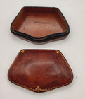 Vtg Small Leather Italy Trinket Jewelry Box Gold Leaf Embossed Trim Brown