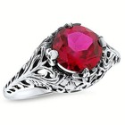 Deco Antique Style 925 Solid Sterling Silver Lab-created Ruby Filigree Ring  825