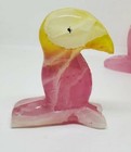 Onyx Carved Stone Marble Toucan Figurine Pink Yellow Colors Set 