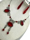 Antique Art Deco 20   s 30   s Red Czech Glass Lavaliere Necklace Drop Earrings Set