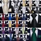 Hi-tie Blue Checks Mens Tie Hankerchief Cufflinks Wedding Prom Work Set 