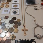 Vintage Estate Grandpa Junk Drawer Lot Us Mint Coins Jewelry Knives Postcards