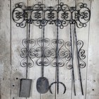 Antique French Spiral Scroll Wrought Forged Iron Fireplace W Wall Hanger