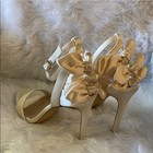 Gianni Bini Ivory Satin High Heel Open Toe Bridal Shoes With Bow Size 9 5m
