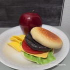 Realistic Plastic Faux Food Props     Burger  Chips  And Apple Decor