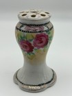 Rare Antique Hand Painted Porcelain Floral With Gold Hat Pin Holder 12 Pins