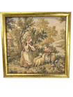 Vintage Greek Gobelin Shepherdess Sheep Tapestry Wall Art Gilt Frame 10 5 