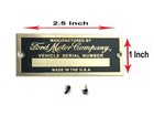 Ford Motor Company Id Tag Data Door Plate Serial Number Vintage Script Brass   
