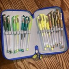 Large Zip Up Blue Craft Bag Gel Pen Pencil Case Holder With 64 Pens Included