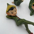 Vintage Pixie Elf Figurines Japan Mcm Green 50 s Ceramic Black Hair Lot 3