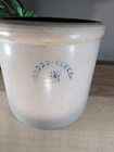 Rare Antique Blue 1 2 Wreath Primitive Crock Pottery  2 Salt Glazed No Cracks