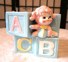 Vintage Ceramic Lamb Abc Blocks Planter Music Box Working Mid Century Nursery 