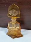 Antique Czechoslovakia Amber Perfume Bottle Floral Etched