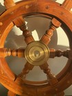 Vintage Ship   s Wheel Solid Wood Mahogany 18 Wide With Brass Center Fitting