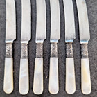 Set 6 Antique Landers Frary Clark Mother Pearl Silver Fruit Dessert 6  Knives