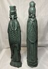 Large Vtg Asian Figurines Ceramic Statues 20    Tall Green Pair Of Man And Woman