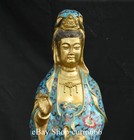 23   Old China Cloisonne Enamel Bronze Gold Kwan-yin Guan Quan Yin Buddha Statue