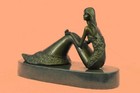 Mermaid Sitting On Beach Sculpture Statue Figure - Bronze Handcrafted Artwork