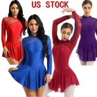 Womens Dance Leotard Ballet Dress Tutu Skirt Long Sleeve Bodysuit Dancewear
