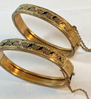 Pair Antique Victorian Etruscan Revival Gold Enamel Wedding Bracelets H b 1874