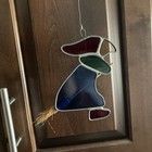 Vintage Stained Glass Witch With Broom Wire Hanger  Sun Catcher 