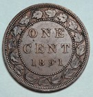 1891 Small Date Large Leaves Variety Canada Canadian Large Cent Victoria Coin