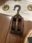 Antique Wooden Double Sheave Block Tackle Pulley Iron Hook  11   