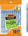 10-count Pack Bic Round Stic Xtra Life Blue Ballpoint Pens  Medium Point  1 0mm 