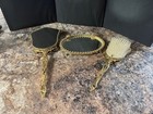 Vintage Gold Toned Vanity Set With Mirrored Tray Hand Mirror   Brush