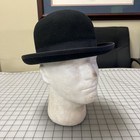 Early 20th Century  1910s-1920s Black Wool Bowler Hat  Sz 6 7 8 - Reproduction