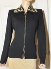 Excellent St John Suit Jacket W Gold Glitter   Black  Animal Print  Sz 12