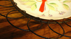 Vtg Hand-painted Red-bird Plate Wmetal Wire Circles Round Wall Hanger Holder 676
