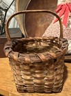 Antique Miniature Primitive 6  Splint Wood Berry Basket With Handle