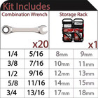 20-piece Sae metric Ratcheting Combination Wrench Set With Case