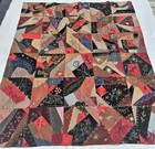 Antique Crazy Quilt Patchwork Embroidery Dog Birds Fans Butterfly Clock Shoe