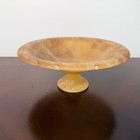 Vintage Carved Alabaster Footed Bowl Honey Onyx Stone Pedestal Compote