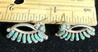 Vtg Zuni Sterling Silver Needlepoint Turquoise Post Stud Earrings 7 8    Nice  