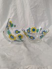  2  Vintage Mid-century Modern Anchor Hocking Chip Bowl Flowers Atomic Mcm