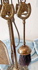Vintage Fireplace Tool Set Equestrian Horseshoe Horse Head Brass Tabletop 19 