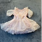 Vintage Pink Swiss Dot Ruffle Baby Girl Party Dress Puff Sleeve Pageant Handmade