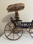 Antique Painted Wood Doll Carriage Buggy W  Fringe On Canopy 1880 Patent