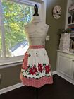 Xmas Kitchen Apron W pocket up-cycled Vtg Tablecloth W poinsettias -red Gingham